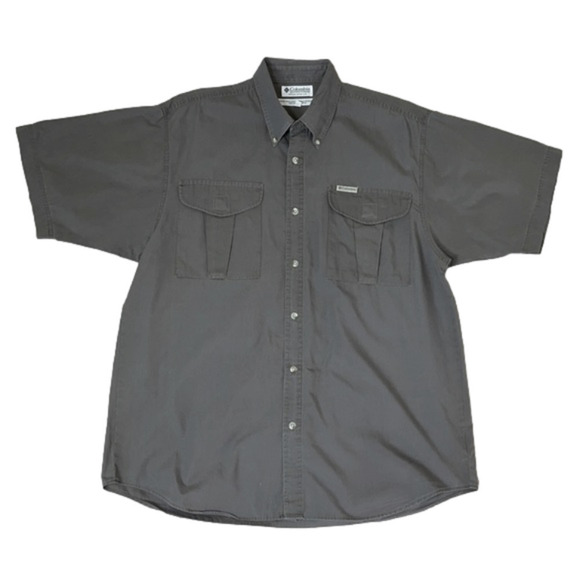 Columbia Men's Gray Button Down Flap Pocket Cotton Outdoor Shirt - Sz Large - Picture 1 of 9